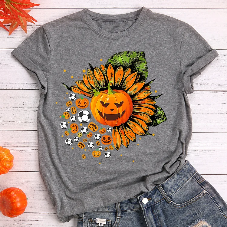 Halloween Pumpkin Soccer  T-Shirt Tee-597381-Annaletters