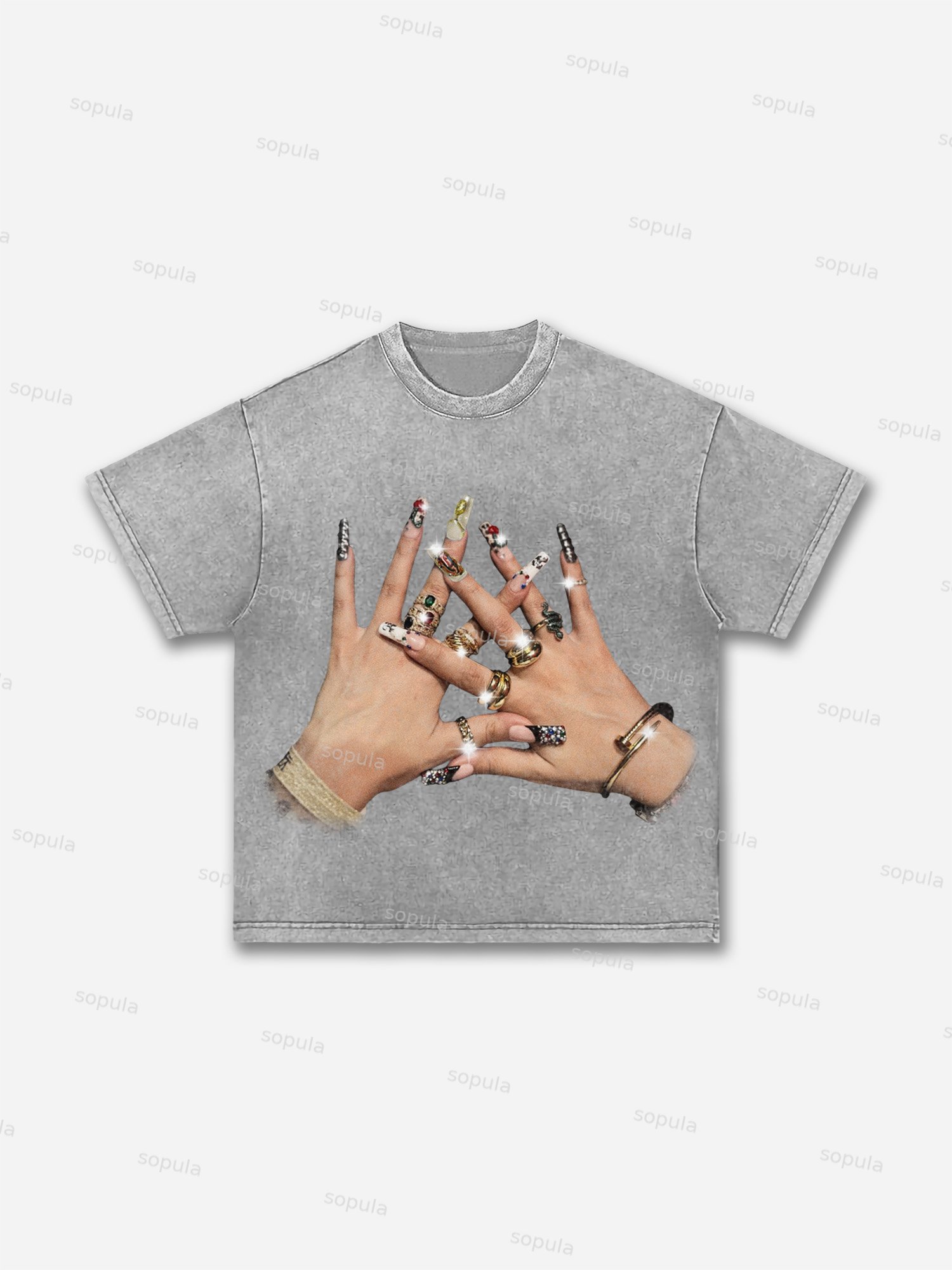 God Religion Trendy Nail Art Graphic Acid Wash T-shirt - Sopula｜Premium Graphic Tees & Graphic Clothing
