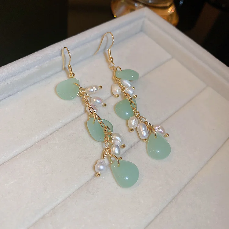 Pearl Geometric Fringe Earrings