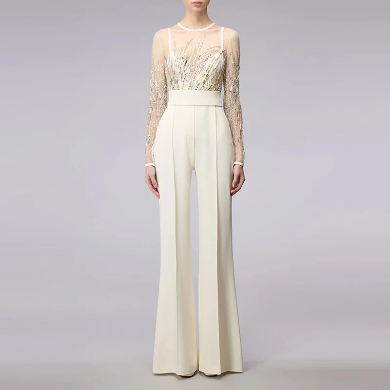 Nigikala Nigikala Spring And Summer New Star Fashion Mesh Splicing Heavy Industry Lincrium Nails Studded Trousers