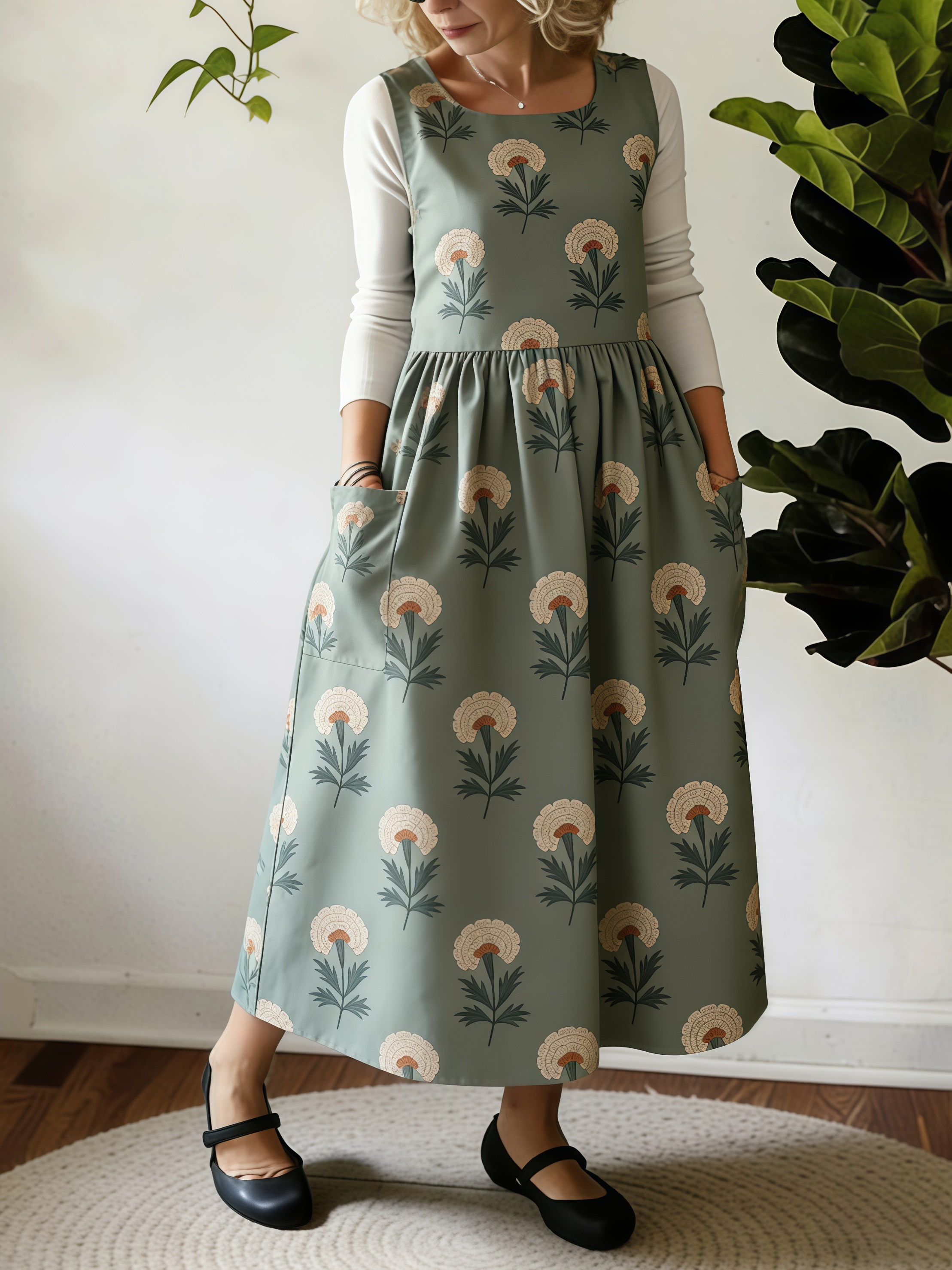 Light Green Blossom Natural Apron