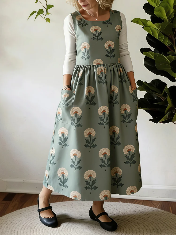 Light Green Blossom Natural Apron