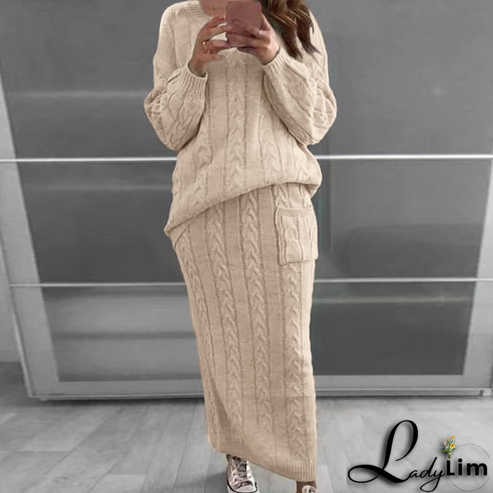 Autumn and winter women's fashion twist sweater suit set