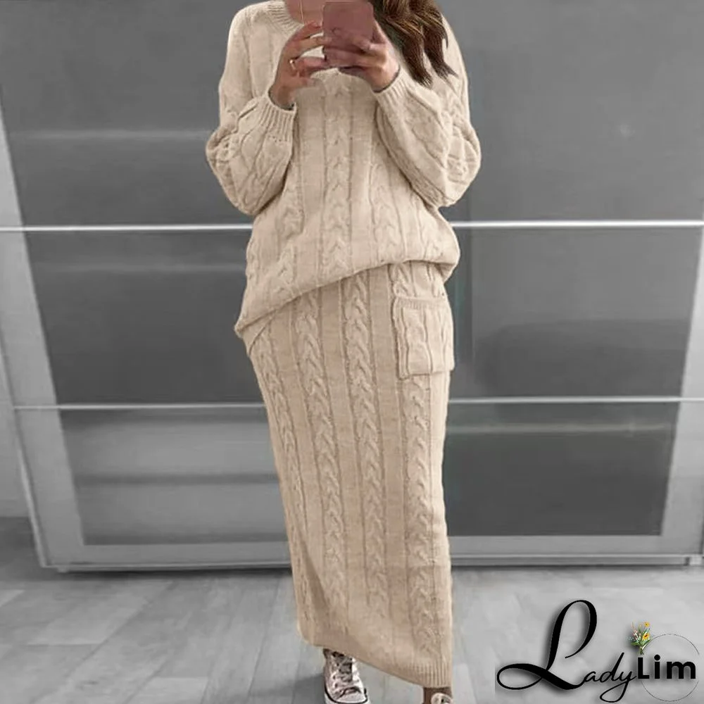 Autumn and winter women's fashion twist sweater suit set