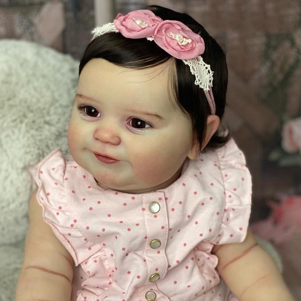 20" Brown Eyes Cloth Body Reborn Toddler Baby Girl Doll Blanche With Short Curly Brown Hair and Delicate Gift
