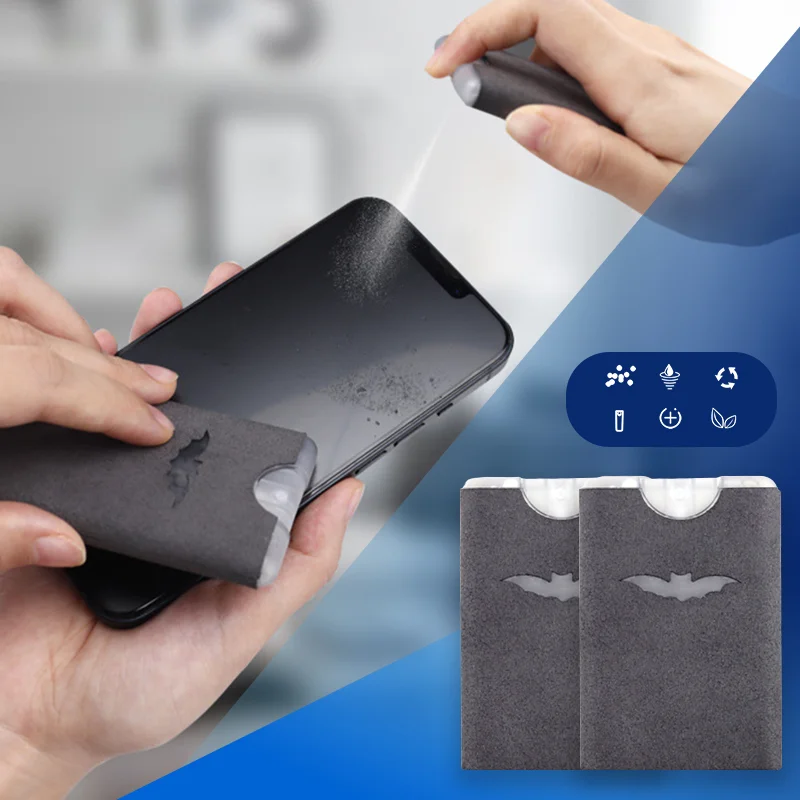 Portable Reusable 2 in 1 Screen Cleaner & Microfiber Cloth