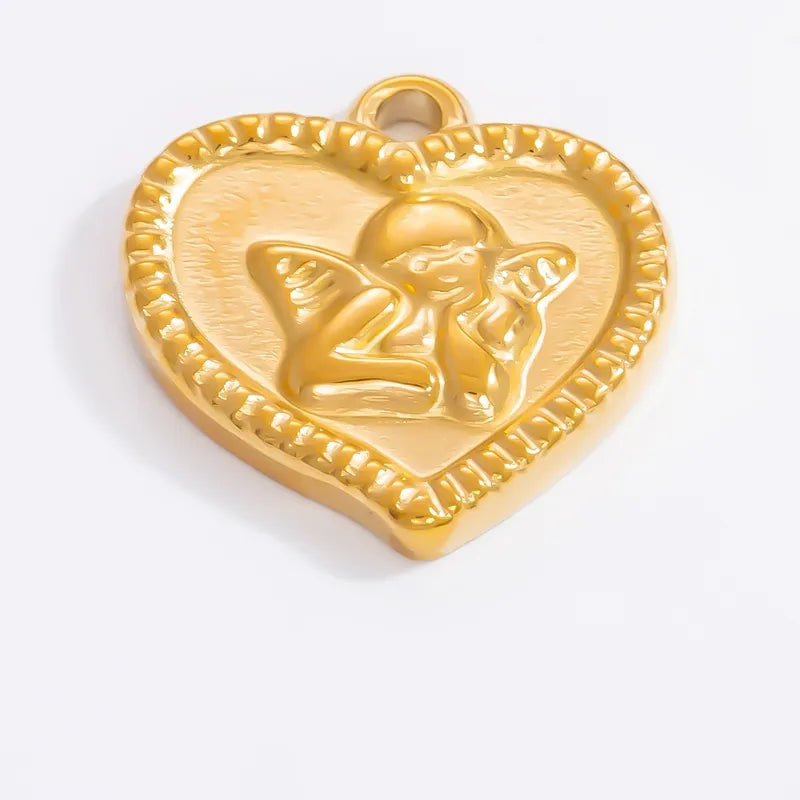 1 Piece 12.64*13.28mm 304 Stainless Steel Zircon 18K Gold Plated Heart Shape Pendant Jewelry Accessories