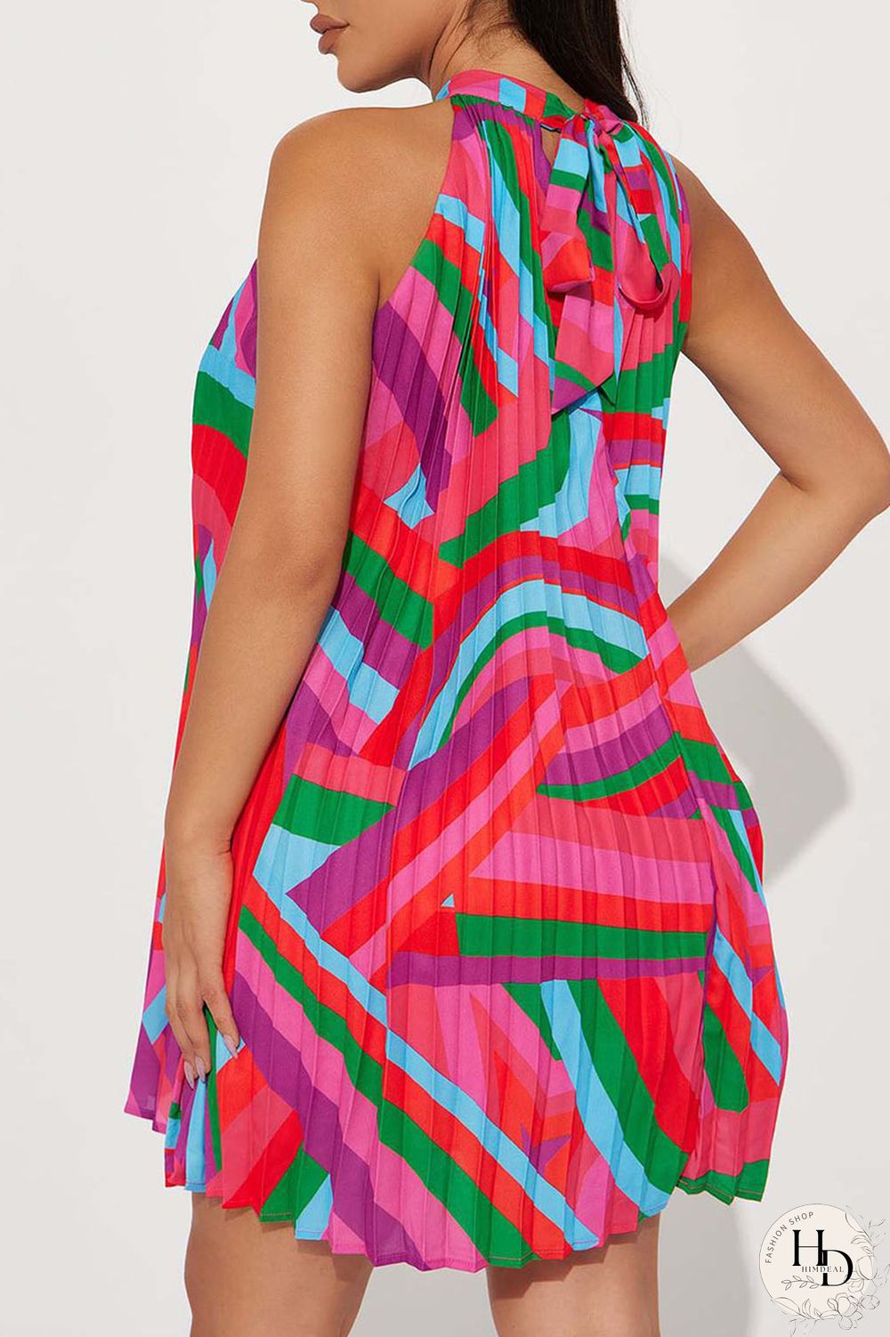 Rose Red Casual Print Patchwork Fold O Neck A Line Dresses