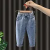 Kid Boy Denim Long Pants Casual Elastic Waist Trousers Jeans