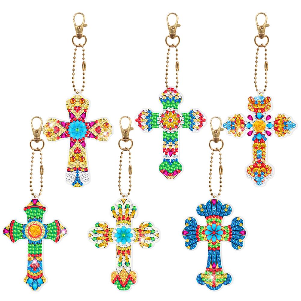 6pcs Cross Diamond Painting Keychains Kit Handmade gbfke