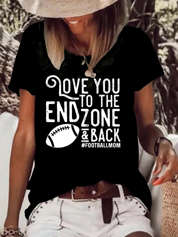 Love You to the End Zone and Back Football Mom Raw Hem Tee-Annaletters