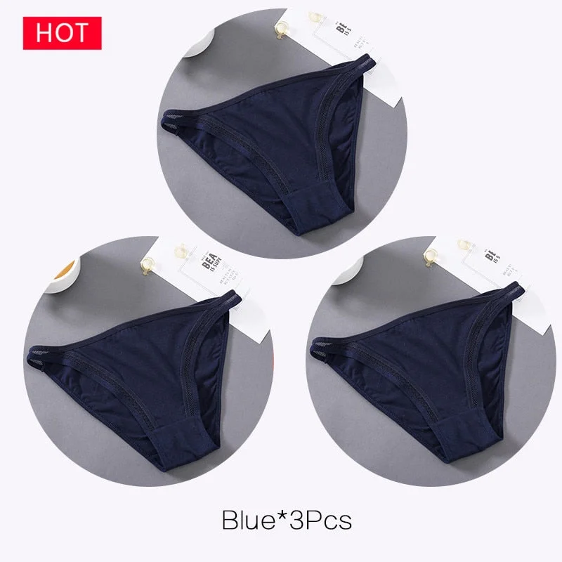 FINETOO M-2XL Bow Cotton Panties 3Pcs/set Women Briefs Girls Plus Size Underpants Low-rise Hollow Underwear Female Lingerie 2021