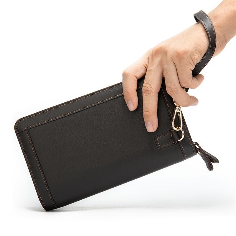 Men's Leather Wallet Double Zipper Design Clutch