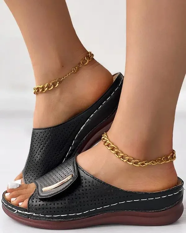 Peep Toe Hollow Out Wedge Slippers Radinnoo.com