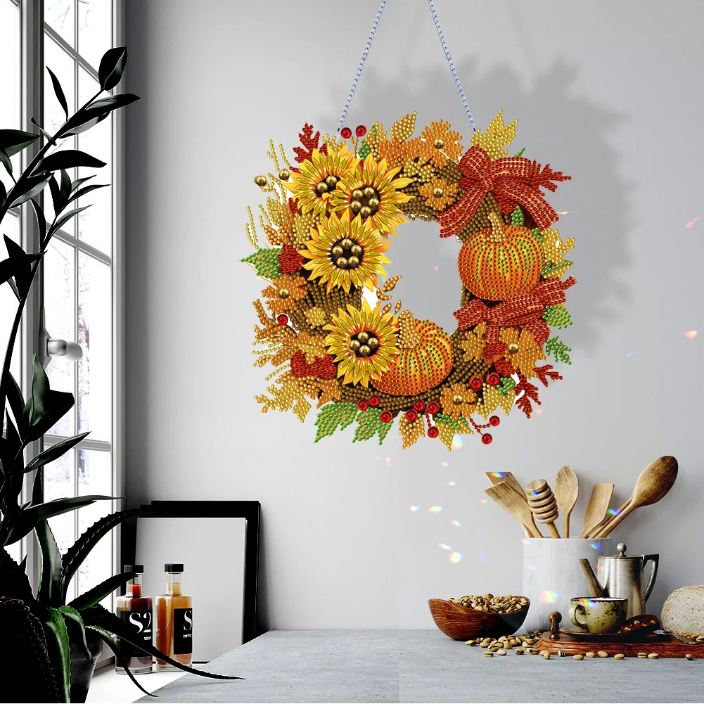 DIY Autumn Pumpkin Acrylic Single Side Special Shaped Diamond Painting Wreath Ornament
