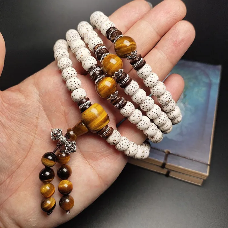 Natural Bodhi Seed Tiger Eye Wisdom Peace Bracelet Necklace Mala