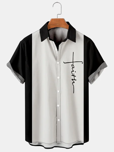 Mens Hawaiian Shirt Black Cotton-Blend Urban Faith Religion Shirts & Tops