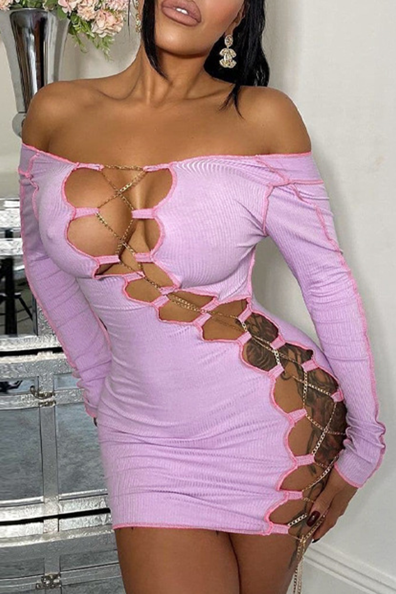 Sexy Solid Hollowed Out Off the Shoulder Pencil Skirt Dresses