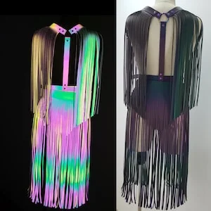 pornhint Pornhint Rainbow Reflective Fringe Body Harness Sets,Fetish Harness, Women  Harness    Lingerie,Pole Dance Wear, Sexy Burning Man Festival Costume