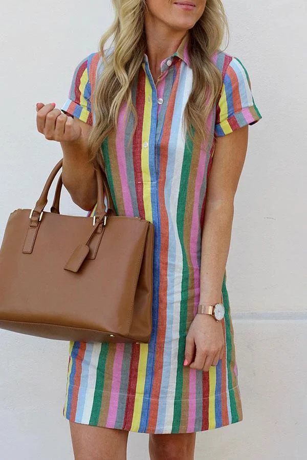 Womens Rainbow A-Line Shirt Mini Dress-Allyzone-Allyzone