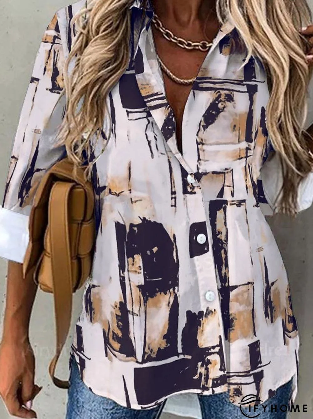 Random Print Casual Loose Blouse | IFYHOME