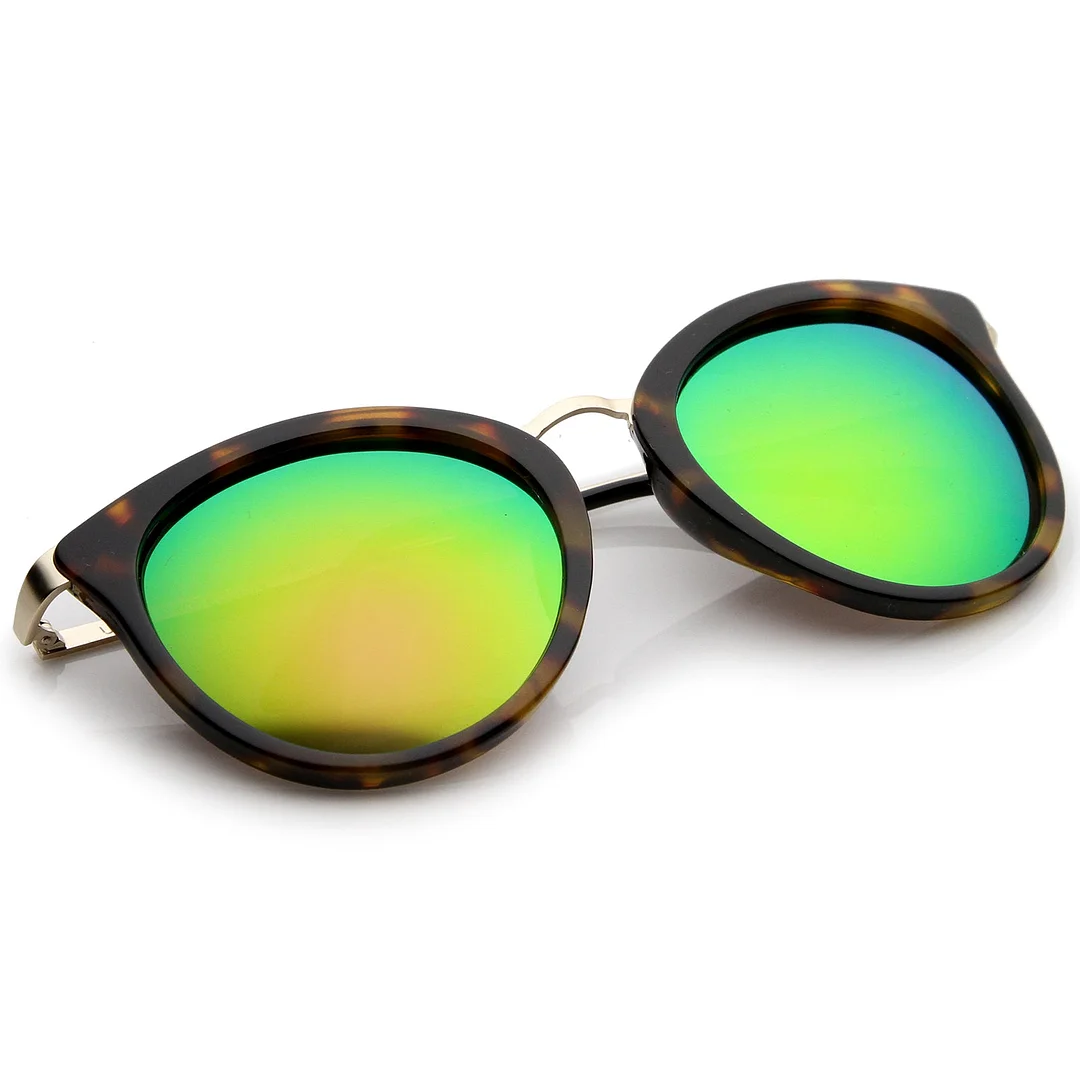 Modern Slim Metal Temple Colored Mirror Lens Cat Eye glasses 54mm