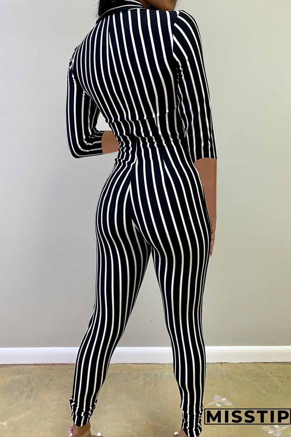 Orange Sexy Striped zipper Long Sleeve V Neck