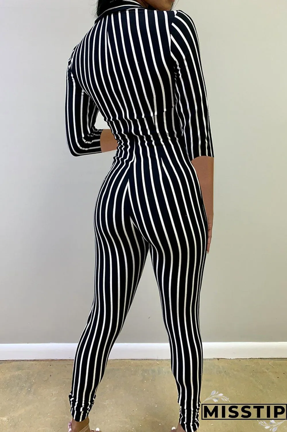 Orange Sexy Striped zipper Long Sleeve V Neck