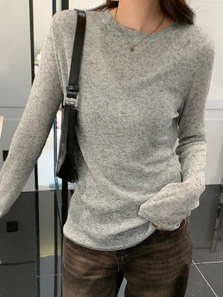 Brownm Solid Color Thin Long Sleeve Knit