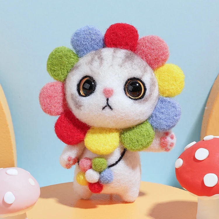 FeltingJoy - Lovely Cat Needle Felting Kit - Rainbow Flower