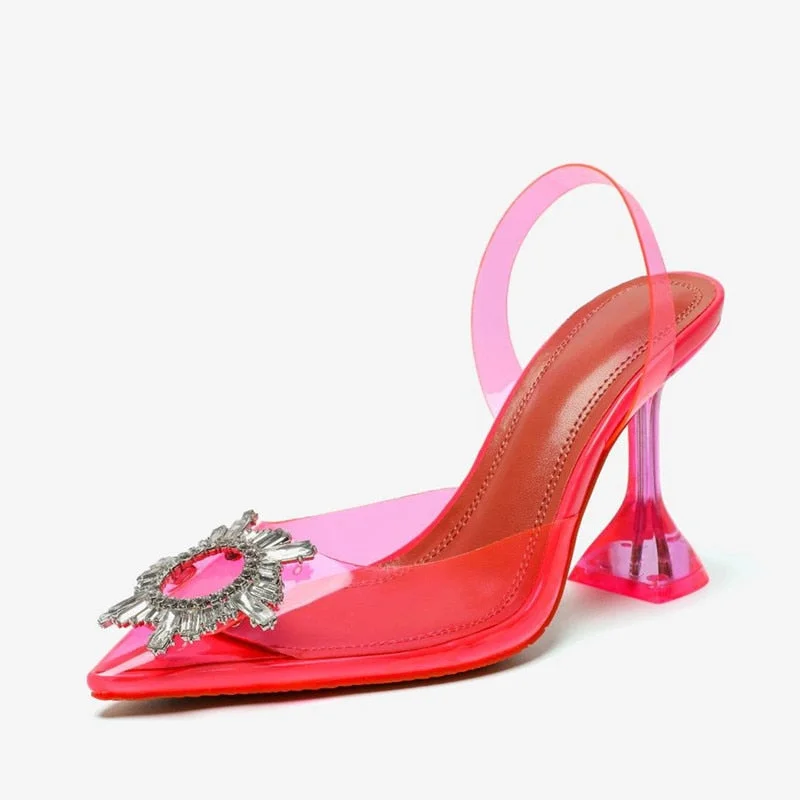 Candy colors Women Pumps Elegant Pointed toe Slingback Summer Office Lady Shoes Fashion Crystal High heel Wedding Dress shoes