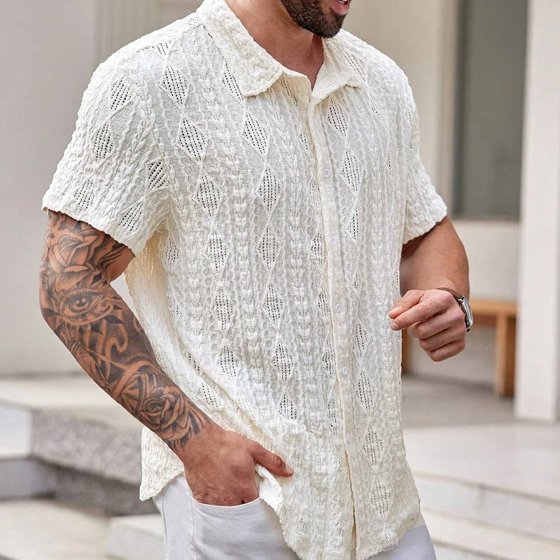 Men's Vacation Knitted Casual Short Sleeve Shir