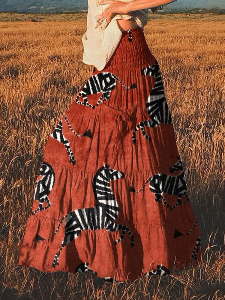 Women's Red Zebra Print Cotton Pocket Skirt