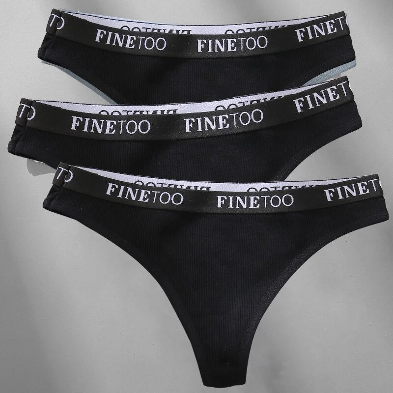 FINETOO 3PCS/Set M-XL Women's Cotton Thong Female Underpant Letter Waist Underwear For Ladies Sexy G-string Brief Woman Lingerie
