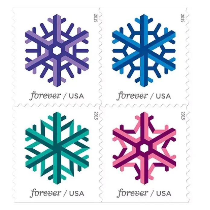 (2015) USPS Geometric Snowflakes Forever Postage Stamps