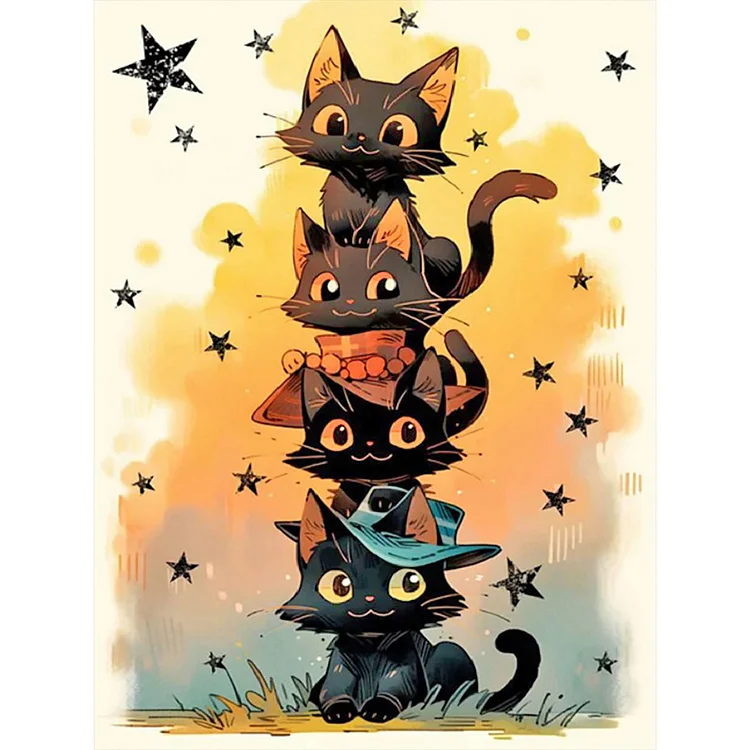 Black Cat Jenga 30*40CM (Canvas) Full Round Drill Diamond Painting gbfke