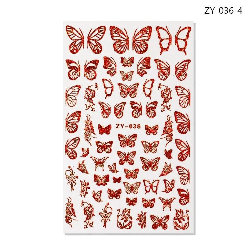 NEW Holographic 3D Laser Butterfly Nail Art Stickers Gold Silver Nail Adhesive Sliders Decals Laser Sticker Decor DIY Manicure-Nail Inspo
