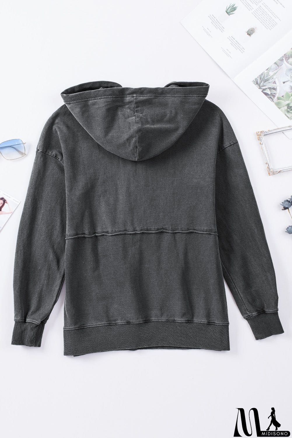 MidiSono - Zipped Front Stitching Hooded Sweatshirt
