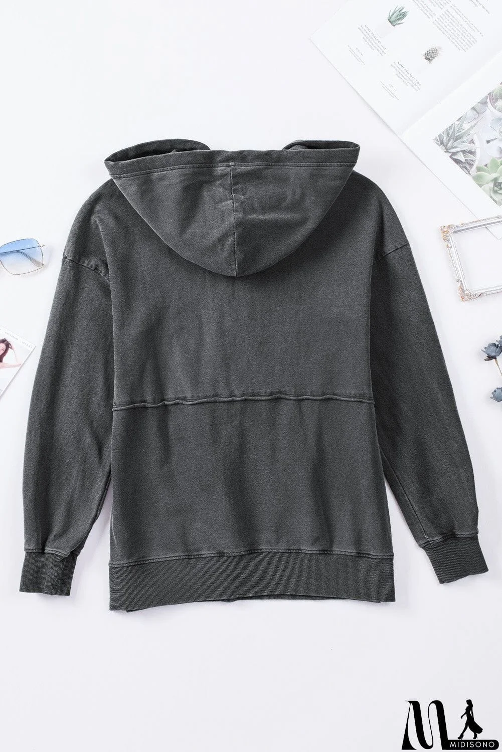 MidiSono - Zipped Front Stitching Hooded Sweatshirt