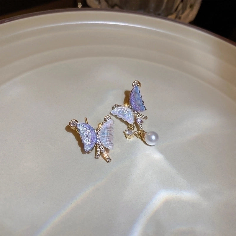 1 Pair Minimalist Butterfly Inlay Copper Zircon Drop Earrings