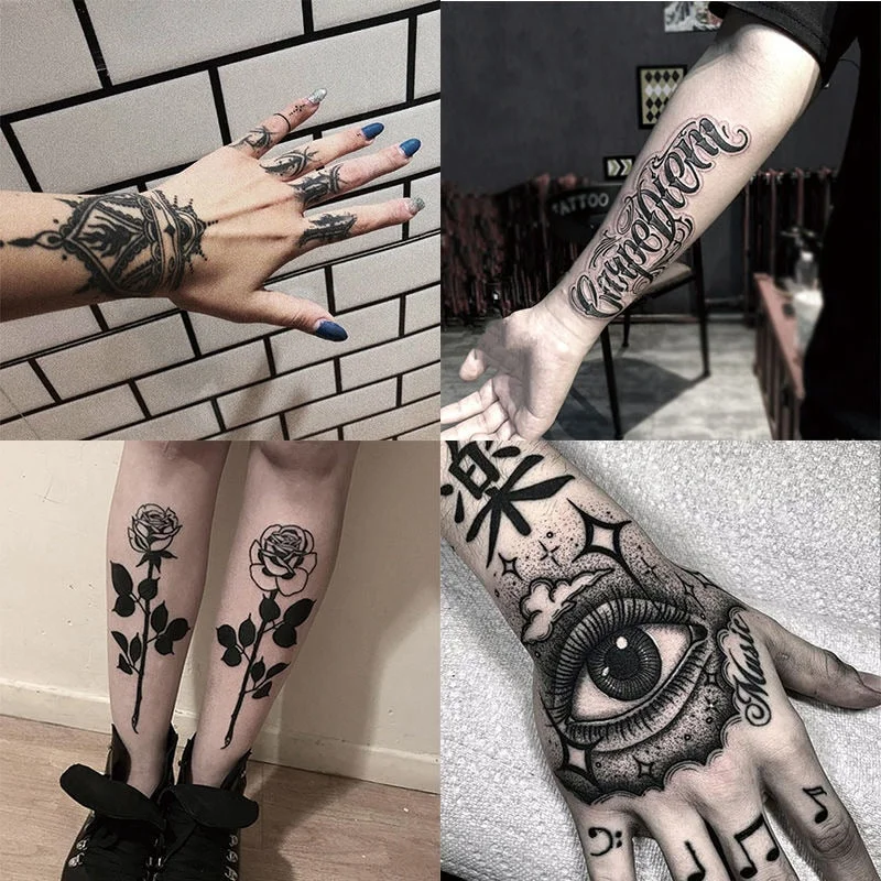 4PCS Darkness Eyes Rose Hands Leg Arm Temporary Tattoo Stickers For Men Women Fake Tattos Water Transfer Body Decal Tatoo
