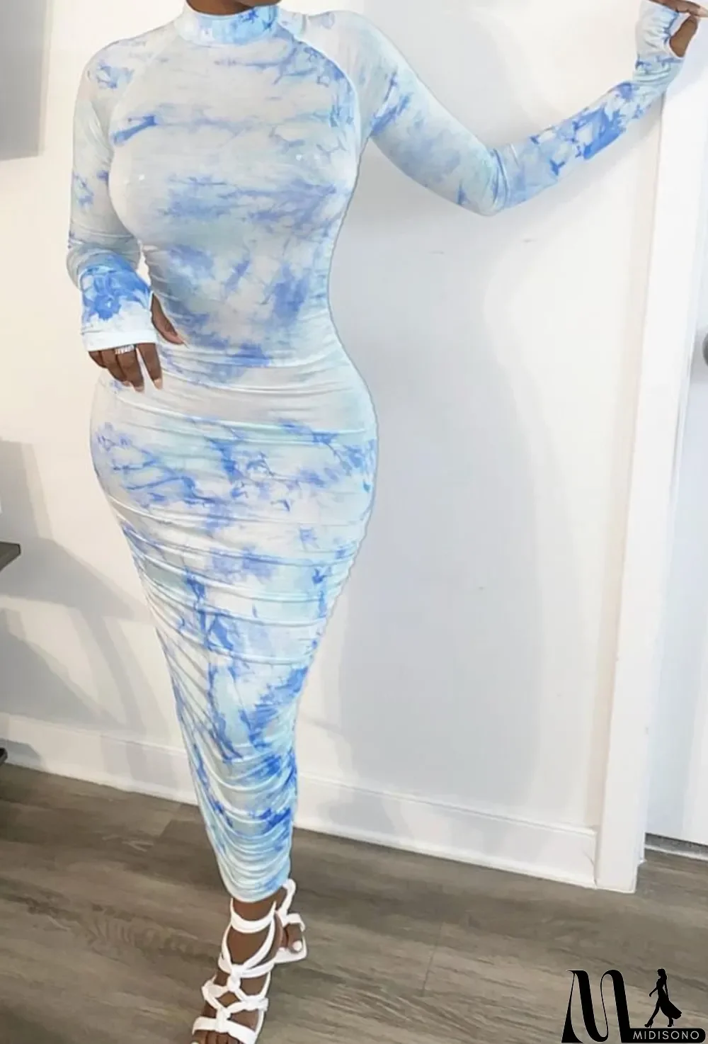 MidiSono - Autumn Tie Dye Long Sleeve Bandage Dresses
