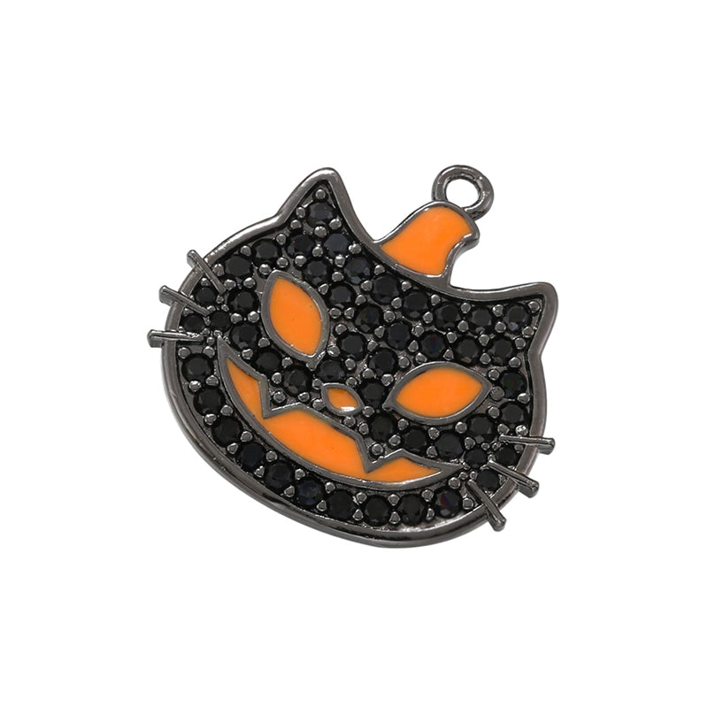 Funny Streetwear Cool Style Cat Copper Plating Inlay Copper Zircon 18k Gold Plated Halloween Charms