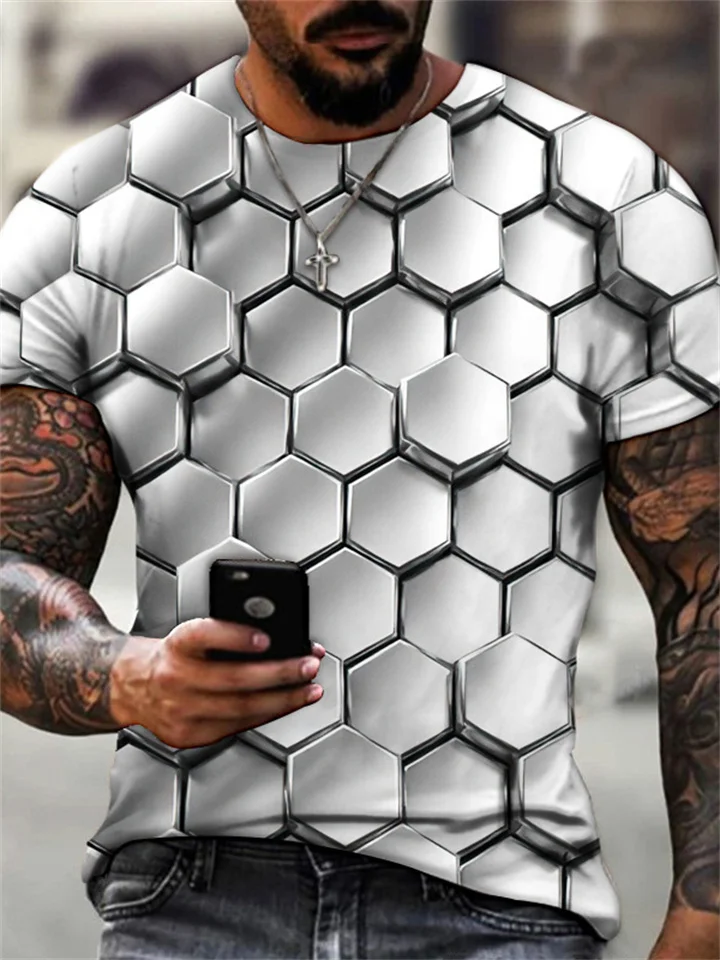 3D Digital Printed Men's T-shirt Fashion Crew-neck Geometric Pattern Short-sleeved Top | 168DEAL