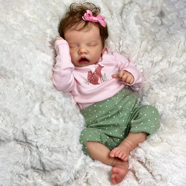  [Heartbeat💖 & Sound🔊] 17" Look Real Lifelike Newborn Mouth Open Silicone Vinyl Sleeping Reborn Baby Doll Girl Fanma - Reborndollsshop®-Reborndollsshop®
