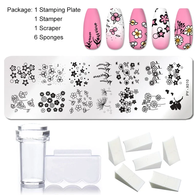 1 Set Nail Stamping Plates Geometry Lace Flower Dream Catcher with Jelly Stamper Scraper Sponge Nail Art Image Plate Tool-Nail Inspo