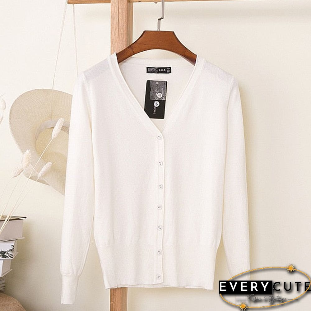 Casual Women Knitted Cardigan Sweater Autumn Winter Women Solid Color V-Neck Long Sleeve Plus Size Crochet Knit Sweater Coat