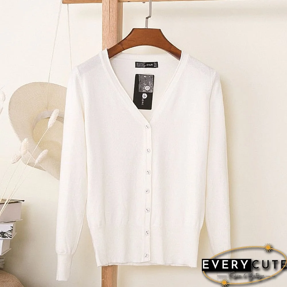 Casual Women Knitted Cardigan Sweater Autumn Winter Women Solid Color V-Neck Long Sleeve Plus Size Crochet Knit Sweater Coat