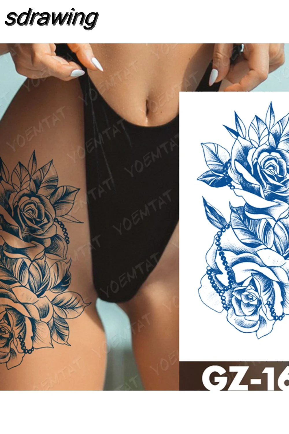 sdrawing Ink Tattoos Body Art Lasting Waterproof Temporary Tattoo Sticker Rose Flower Pearl Tatoo Arm Fake Butterfly Peony Tatto