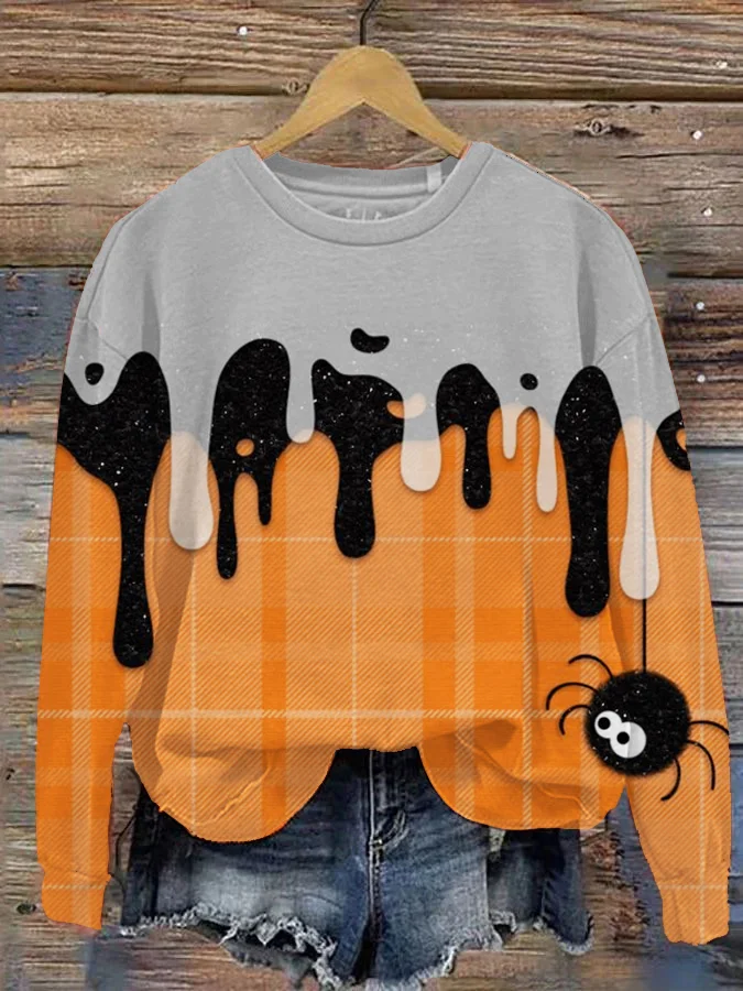 Wearshes Halloween Scary Water and Spider Print Sweatshirt